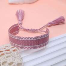 1pc Handmade Vintage Minimalist Boho Style Woven Bracelet, Suitable As Gift For Family, Friends, Students, Festivals, Parties, Traveling - Baby Pink - View 7
