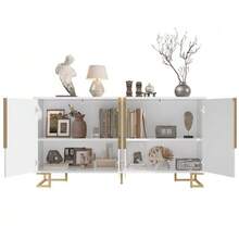 The Black Sideboard (152 X 40 X 75 Cm) Features A Unique Geometric Design And Gold Handles And Legs For A Touch Of Elegance. - White - View 10