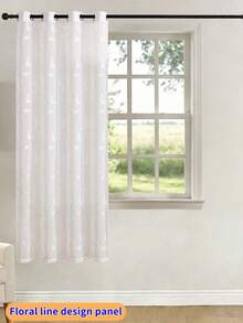 1pc White Embroidered Curtain, Decorative White Embroidered Faux Linen Ring Top Curtain, Suitable For Home Kitchen, Living Room And Bedroom - White - View 20