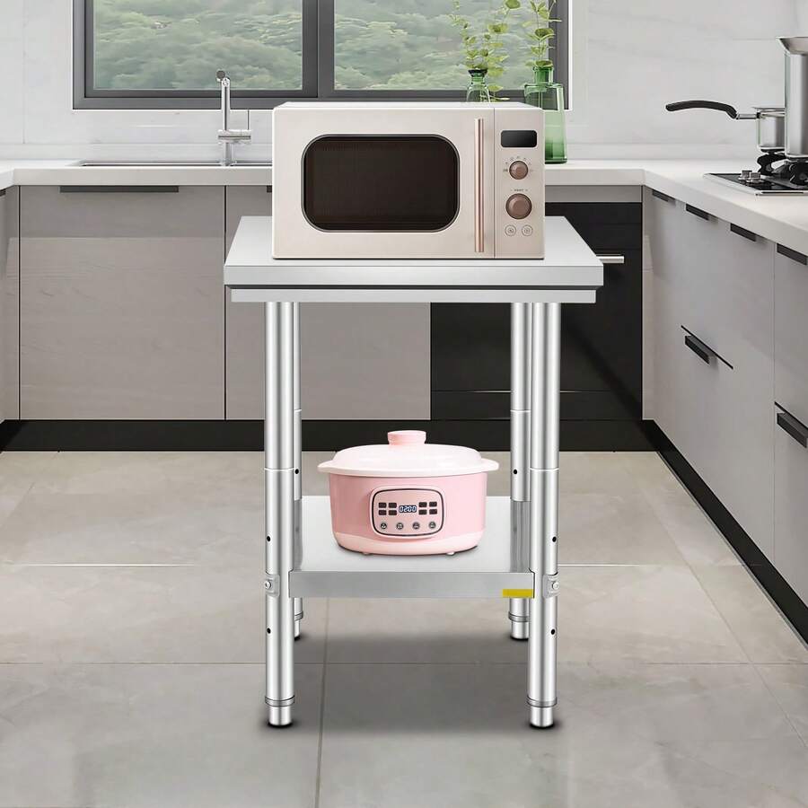 VEVOR Stainless Steel Prep Table, 24 X 24 X 31 Inch, 700 Lbs Load Capacity, Heavy Duty Metal Worktable With 3 Adjustable Height Levels, Commercial Workstation For Kitchen Garage Restaurant Backyard - 24 X 24 X 31 Inch, 700 Lbs - View 1