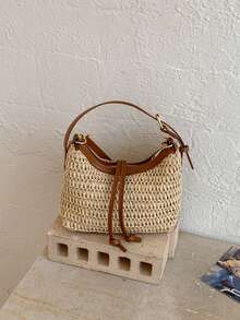 Túi tote đi biển mùa hè mới, kiểu dáng vintage, làm bằng rơm, có khóa kéo, thiết kế độc đáo hình lưỡi liềm kiểu Âu Mỹ, túi đeo vai chéo sang trọng, phù hợp cho đi làm hàng ngày, mua sắm, du lịch, đi học dành cho nữ. - Nhiều màu - Xem 14