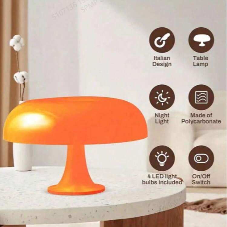 1 đèn bàn LED hình nấm hiện đại - Cổng USB, Màu cam/trắng/xanh da trời, Thân đèn bằng nhựa ABS chất lượng cao, Điều chỉnh độ sáng 3 màu, điều chỉnh vô cấp - Thích hợp cho phòng ngủ, phòng khách và trang trí khách sạn, đèn bàn trang trí. - Nhiều màu - Xem 8