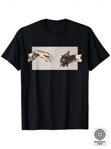 Men's Black Printed T-Shirt - Tattoo Artist Hand And Bird Design - Lightweight T-Shirt For Everyday Wear And Special Occasions - Machine Washable Casual T-Shirt, Suitable For Parties, Outdoor Activities, Bohemian Style, Breathable Fabric, Short Sleeve T-Shirt For Urban Style Lovers - 黑色 - 查看 6