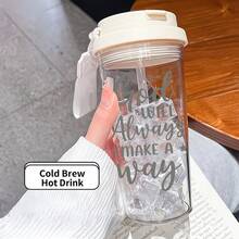 1 pieza/5pcs Botella de agua de 500ml con estampado de gato gris lindo, Body de doble pared con asa, tapa abatible a prueba de fugas, diseño de gato de verano, adecuada para oficina y escuela - Multicolor - Ver 3