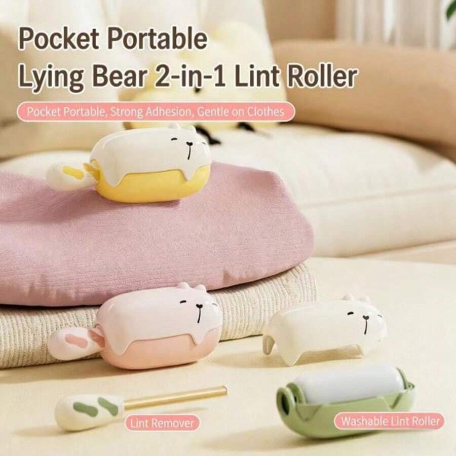 Reusable Lint Remover,WashableLint Roller,Portable Pet Hair Remover ForClothes,Travel Home - Yellow - 查看 1