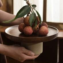 Creative Afternoon Tea Snack Serving Platter For Home Living Room, Candy, Melon Seeds, Dried Fruits, Fruits Display Wood Tray With Stand Christmas Gift - Brown + White Base - View 8