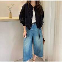 Spring Clothing, Tops, Polka Dot Hoodie, American Military Camouflage Pattern, Cropped, Women's, Double Zipper, Short Length, Oversized, Loose Fit, Slimming Effect, Street Style, Sweet And Edgy, Retro, Casual, Cute For Adults. - 黑色 - 查看 2