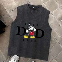 Disney Men's Short-Sleeved T-Shirt, Unisex Sleeveless T-Shirt, Men's T-Shirt With Disney Princess Mickey Mouse Pattern, Summer Casual Outfit, Suitable As A Gift For Male Friends Who Love Cartoons And Anime. - 黑色 - 查看 8