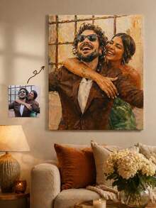 1 pieza Impresión de lienzo de foto familiar personalizable, Arte de lienzo familiar personalizado, Foto de lienzo personalizada - Multicolor - Ver 3