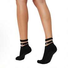 Alo Yoga 2-Pair Set Pulse Grip Socks | Women's Mesh Ribbed Non-Slip Yoga Socks With Silicone Bottom Grips, Terry Cushioned Toes & Heels, Arch Compression For Pilates Barre Studio Daily Wear - 黑色 - 查看 4