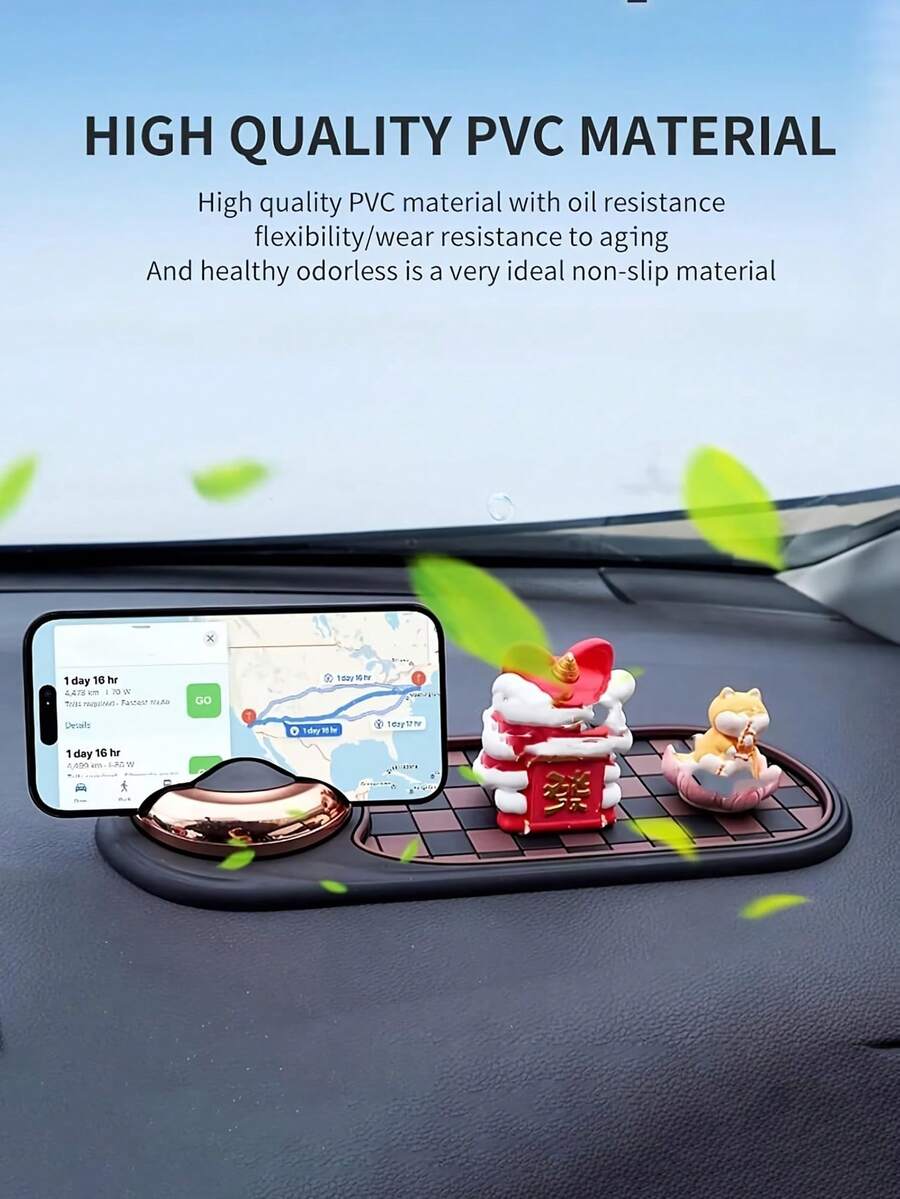Thảm xe hơi chống trượt xoay 360° tích hợp giá đỡ điện thoại và số đỗ xe - Một phụ kiện bảng điều khiển chống trượt có thể đựng chìa khóa, điện thoại và thiết bị định vị, được thiết kế với chất liệu bền chắc màu đen dành cho nội thất xe hơi, tích hợp giá đỡ điện thoại và chức năng hỗ trợ định vị, với thiết kế độc đáo.