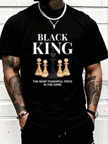 Men's T-Shirt With Chess Slogan Print 7FHR - 黑色 - 查看 6
