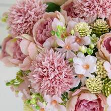 1/3/60pcs Artificial Peony Flower Bouquet, Artificial Flower Bouquet, Suitable For Home, Restaurant, Living Room, Outdoor Garden Decoration, Can Be Used For Wedding, Home Garden And Party Decoration, Artificial Flower, Wedding Bouquet, Bridal Bouquet, Wedding Decoration, Mother's Day Bouquet, Spring Decoration - Bean Paste Color - View 4