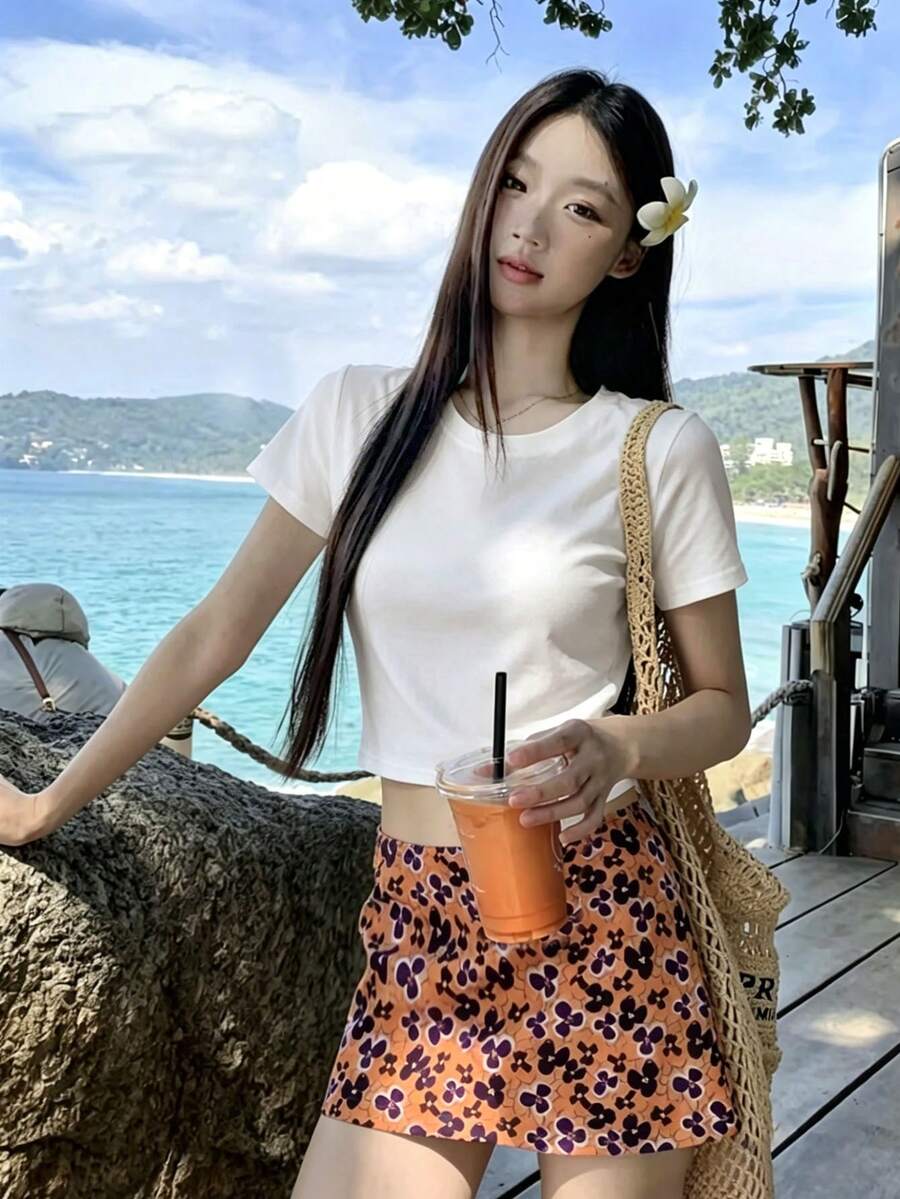 女士百搭白色简约多功能短款背心，适合海滩、日常穿着，修身性感 - 白色 - 查看 1