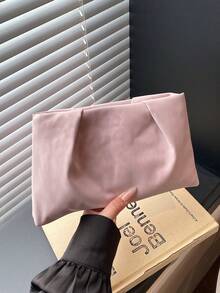 New Fashion Leopard Print Clutch, Pleated Cloud Bag, Solid Color Casual Envelope Bag, Cosmetic Bag, Travel Accessory Bag, Inner Liner Bag, Toiletry Bag, Storage Pouch - Pink - View 6