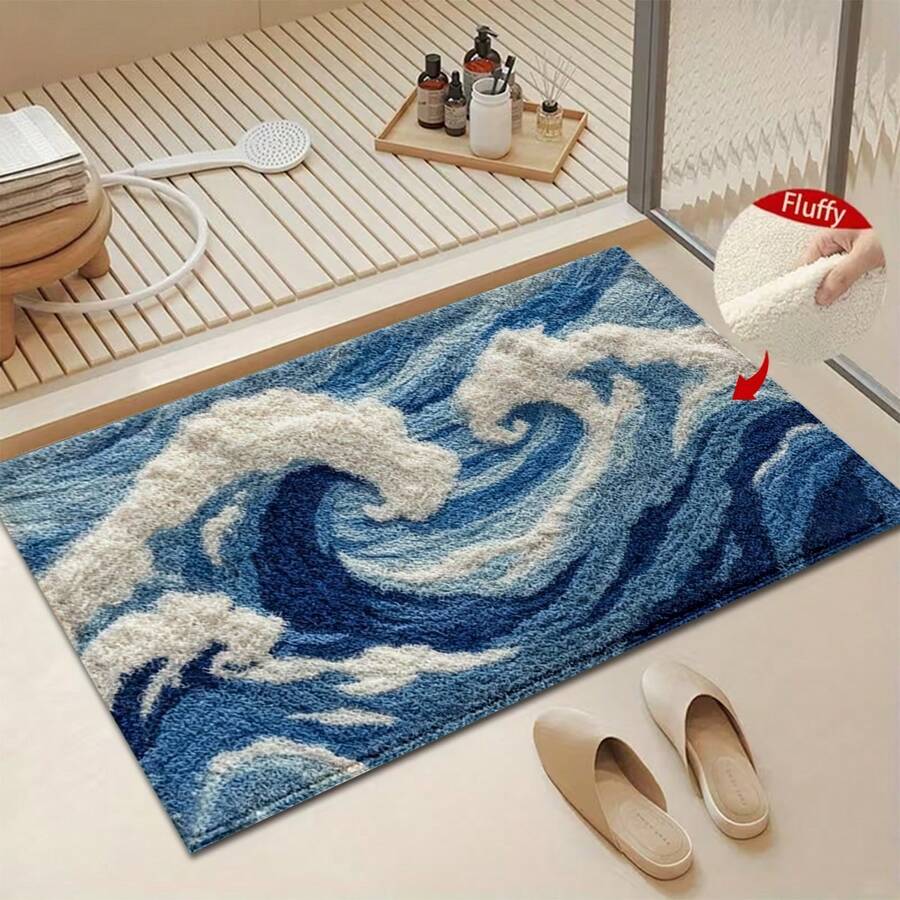 1件波浪图案设计超细纤维浴室地毯,防滑超柔软浴室地垫,门垫,浴室吸水垫,可机洗,低绒毛,TPR背衬,针织面料,适用于浴室、卧室、厨房、入口、室内外使用,浴室配件和装饰,完美的乔迁新居礼物。 - A - 查看 1