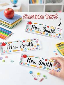 1pc Custom Teacher Name Acrylic Desk Name Plate, Personalized Teacher Appreciation Gift, Custom School Themed Desk Sign, Teacher Nameplate, Unique Classroom Decor, Customizable Teacher Appreciation Desk Sign,Back To School Gift - Multicolor - View 2