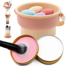 Set de limpiador de brochas de maquillaje en sólido y cesta de secado, Almohadilla de limpieza y cesta de secado de brochas de maquillaje, Limpiador y secador de brochas de maquillaje, Almohadilla y solución de limpieza de brochas de maquillaje 3 en 1, Herramientas de maquillaje para limpieza de brochas - Multicolor - Ver 11