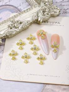 20件裝奢華金銀色金屬Y2K十字美甲裝飾，龐克風水鑽美甲飾品，3D合金多功能DIY裝飾貼片，適用於指甲、手機殼、鞋子、衣服、包包的美甲飾件 - 彩色 - 查看 9