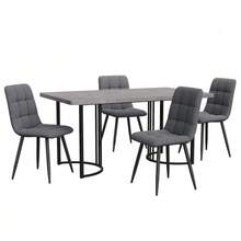 Dining Set (5 Pieces), Dining Table With 4 Chairs, Modern Kitchen Table Set, 140*80 Cm Kitchen Table With Black Metal Legs, Grey MDF Tabletop, Dark Grey Linen Dining Chairs. - Grey - View 3