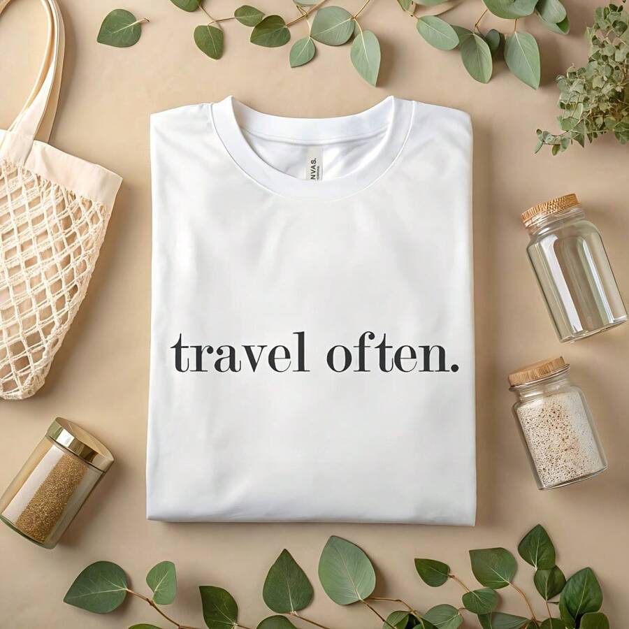 Travel Often T-Shirt – Minimalist Adventure Graphic Tee A485 - 紅色 - 查看 1
