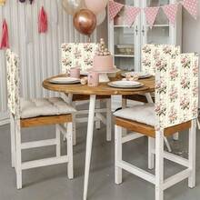 1pc/4pcs/6pcs/10pcs Mint Green Striped Pink Rose Print Short Plush Chair Cover, Removable Short Plush Fabric Chair Slipcover, Chair Back Protector, Dining Chair Decor Cover, Suitable For All Seasons, Holiday Decor, For Dining Room, Living Room, Home Chair Protection, With Back Protection, Applicable To Dining Room, Office, Living Room, Hotel And Home Decor - Multicolor - View 4