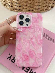 1 Pc, Ins Pink Bowknot Girl Grid Iphonefollowing Iphone17 / Iphone17promax/Iphone16Promax/Iphone15pro/Iphone14 Iphone13/12/11fit As A Family/Friend/Sister/Girlfriend's Valentine'sday Gift/Birthday Gift/Mother's Day Gift. - Pink - View 2