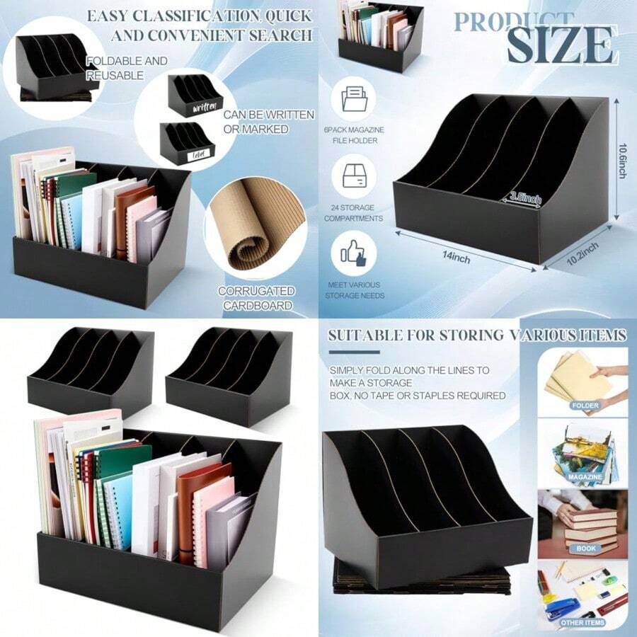 Paquete de soportes para archivos de revistas de 10. x 10.2 x 14 pulgadas cajas verticales de cartón para libros revistas cajas de almacenamiento de documentos para estantes de - negro - Ver 1