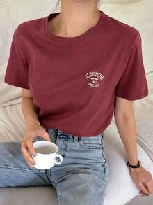 Camiseta con gráfico de letra - Rojo - Ver 11