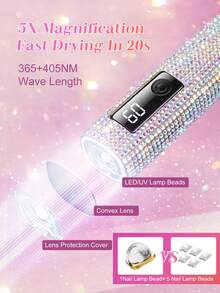 Rhinestone Handheld Nail Art LED Light, Portable Mini Nail Lamp Holder, Spotlight Design, Quick Drying, Nail Gel Curing Lamp Stand - Silver - View 5