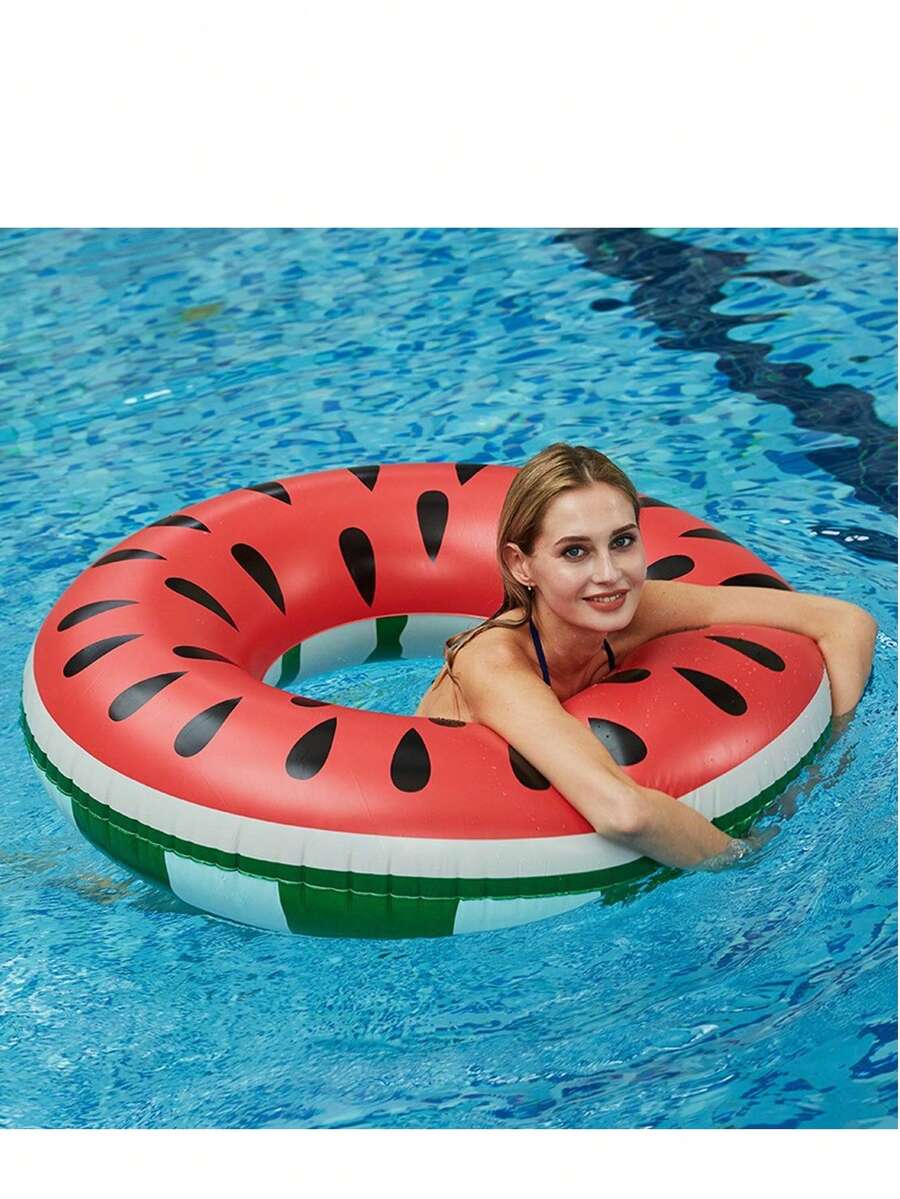 1 Pc Minimalist Creative Watermelon Donut Printed Inflatable Pool Float Ring PVC Fast Inflation Wear Resistant For Pool Party Beach Vacation Adult Water Play Summer Pool Essentials Must Haves Gifts For Father's Day Graduation Season - Swimming Ring - View 1