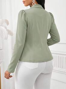SHEIN Lady Áo khoác len ngắn cổ shawl màu xám xanh, thích hợp cho nữ công sở mùa thu/đông, phong cách thường ngày. - màu xanh lá - Xem 2