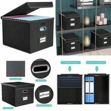 Caja Organizadora De Archivos Portátil Con Tapa Caja Archivadora Para Carpetas y Archivadores Para El Hogar y La Oficina Con Deslizador - negro - Ver 1