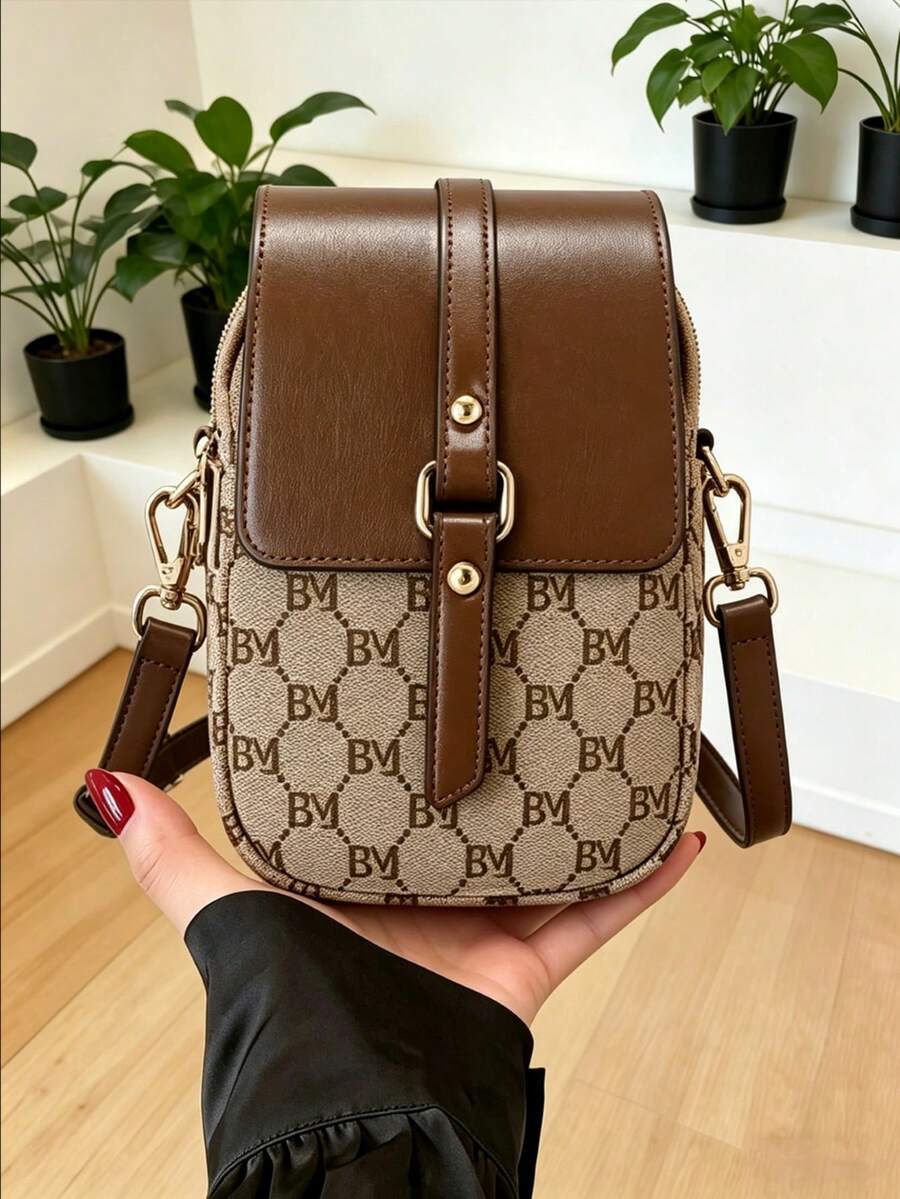 Multi-Functional Crossbody Bag, Multi-Pocket Design With Phone Pocket And Earphone Hole, Faux Pearl Decor, Mini Quilted Crossbody Coin Purse, Women Shoulder Bag - Khaki - View 1