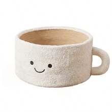 1 pieza Organizador de taza de café/té de piel de imitación blanca, cesta de almacenamiento tejida con cuerda de algodón con tapa, organizador multiusos para decoración del hogar para mascotas, juguetes, aperitivos - Multicolor - Ver 4