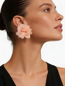 1pair Red Color Fashionable Exaggerated 3d Flower Pendant Earrings For Outdoor Activities And Parties Valentines,Mom,Mother,Mother's Day,Gift - Red - View 11