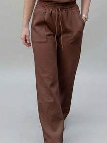 Wide-Leg Sweatpants With Pockets, Made Of 3-Thread Fleece. - Rust Brown - View 1