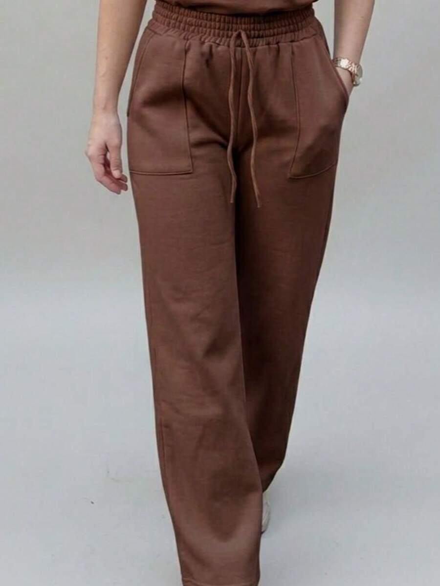 Wide-Leg Sweatpants With Pockets, Made Of 3-Thread Fleece. - Rust Brown - View 1