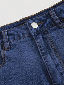 Minifalda de mezclilla lavada y desgastada de estilo casual para mujer, para el verano - Azul lavado oscuro - Ver 3