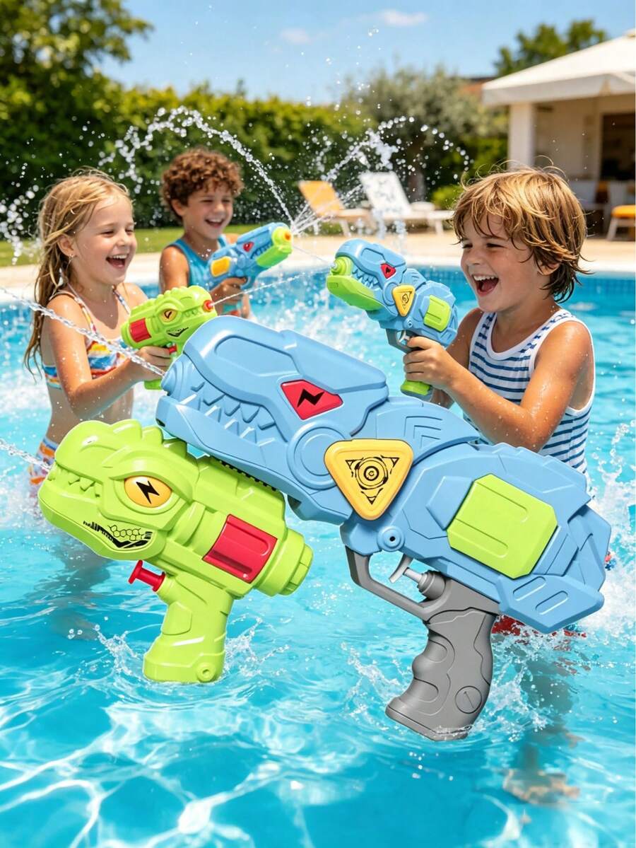 Dinosaur Parent-Child Water Gun Set - Adorable Tyrannosaurus Rex Shaped Water Guns, Suitable For Summer Outdoor Pool, Beach Water Fights, Interactive 2 Pieces Water Gun Set, Ideal Gift For Kids, Family And Friends Gatherings