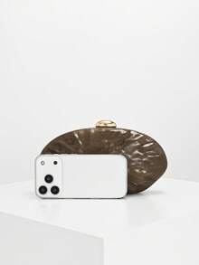 Túi xách nữ thời trang hình hộp kim loại bất đối xứng, ví cầm tay mini hình hộp phong cách retro Âu Mỹ, túi xách dự tiệc trang trọng, thích hợp làm quà tặng ngày Valentine, dạ hội, túi đeo vai chéo màu vàng cho cô dâu trong đám cưới. - màu nâu - Xem 3