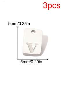 3 mặt dây chuyền chữ cái vuông bằng thép không gỉ khắc chữ tiếng Anh, dùng để tự làm vòng cổ, phụ kiện trang sức. - mặt dây chuyền - Xem 26