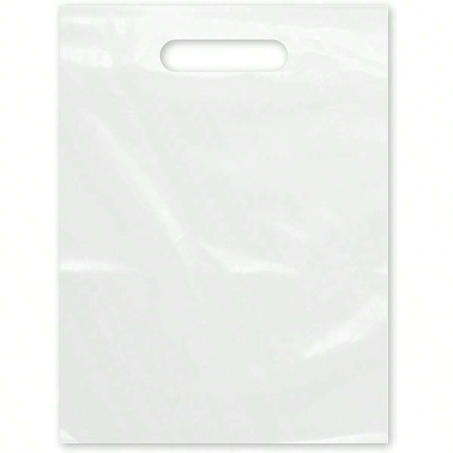 White Plastic Merchandise Bags 9" X 12" With Die-Cut Handles (100 Pack), Bulk Value Durable & Easy-Carry Shopping Bags For Retail Stores, Gift Packaging, Trade Shows & Boutiques - Count (Pack Of 1) - View 1