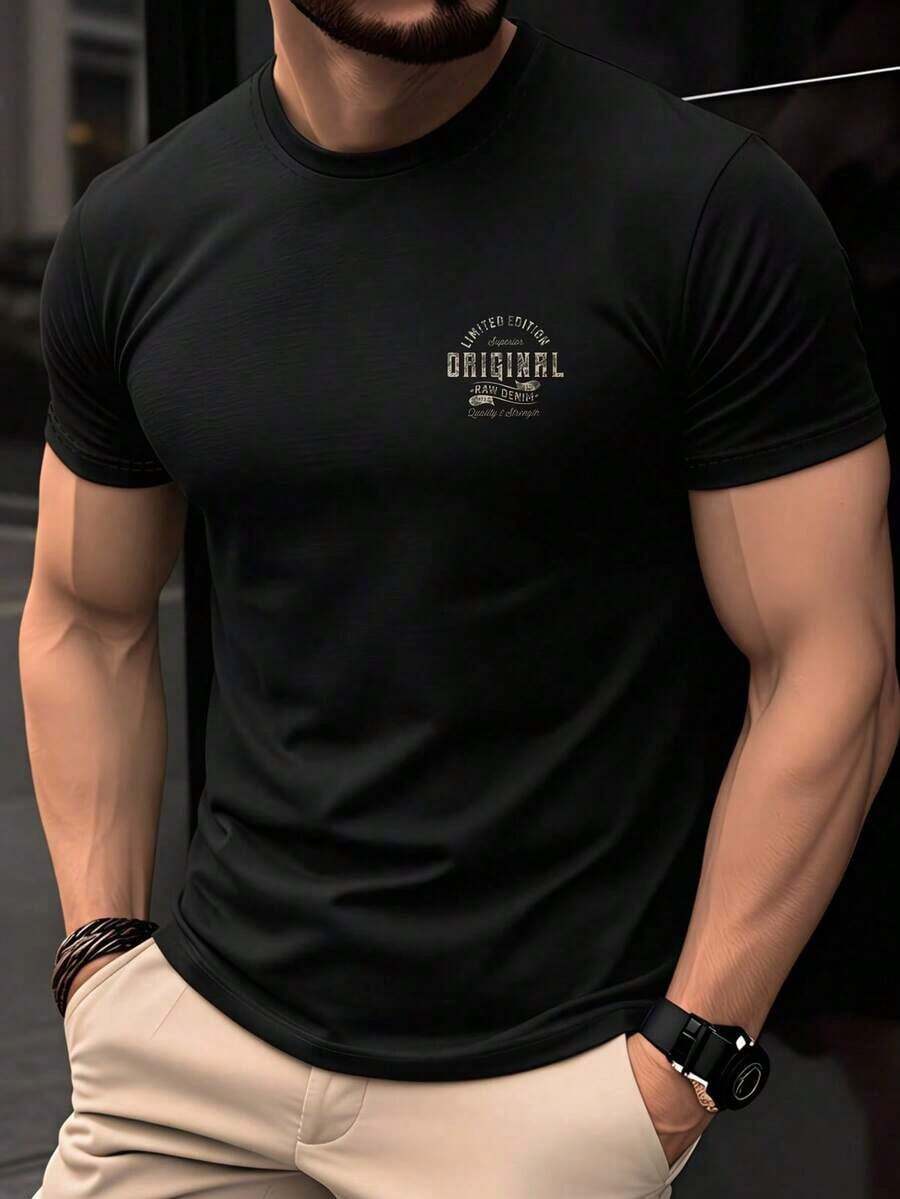 Camiseta Casual de Verano para Hombre Manfinity Dauomo con Estampado de Letras y Cuello Redondo de Manga Corta - Azul - Ver 1