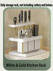 1pc Multi-Function Cutlery Holder, Knife Rack, Chopstick Storage Box, Kitchen Organizer Rack, Tabletop Caddy, Kitchen Utensil Holder, Space-Saving Cutlery Rack With Detachable Drip Tray, Suitable For Kitchen, Bathroom, Dining Room, Green/White, Gold/Silver Chopstick Holder, Knife/Spoon/Fork Storage Rack, Combination Plastic Model - Multicolor - View 11