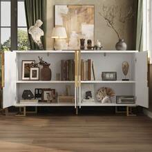 The Black Sideboard (152 X 40 X 75 Cm) Features A Unique Geometric Design And Gold Handles And Legs For A Touch Of Elegance. - White - View 4