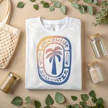 Sunshine Saltwater Shirt – Retro Palm Tree Beach Vibes T-Shirt A460 - 粉色 - 查看 1