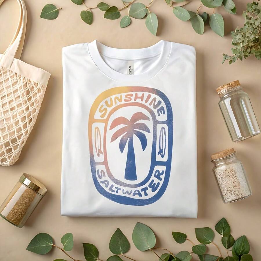 Sunshine Saltwater Shirt – Retro Palm Tree Beach Vibes T-Shirt A460 - 粉色 - 查看 1