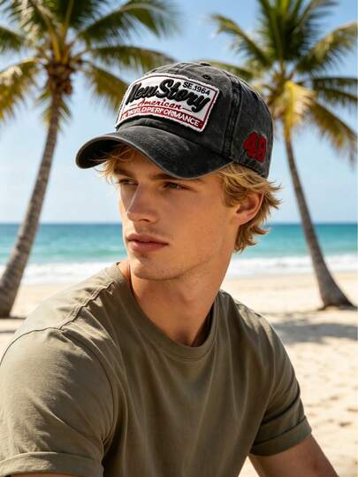 Gorra de béisbol vintage desgastada, gorra ajustable unisex con bordado de letras, accesorio casual coreano para exteriores en verano