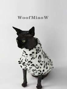 时尚冬季柔软保暖豹纹猫咪服装舒适加厚猫咪衣服，适合斯芬克斯猫、无毛猫幼猫穿着 - 黑與白 - 查看 6